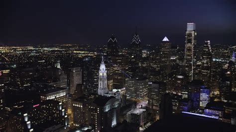 5K stock footage aerial video of a reverse view of Downtown ...