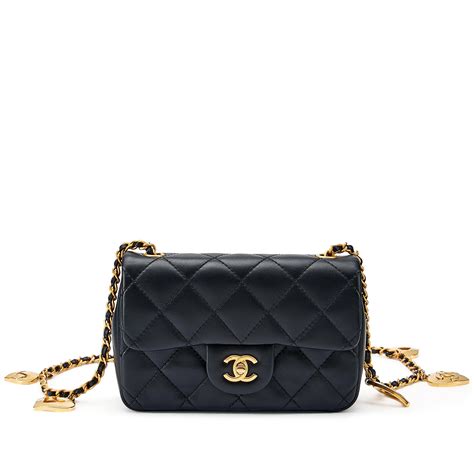 Chanel Black Quilted Lambskin Mini Flap Bag With CC Gold And Heart Shape Metal Brushed Gold ...