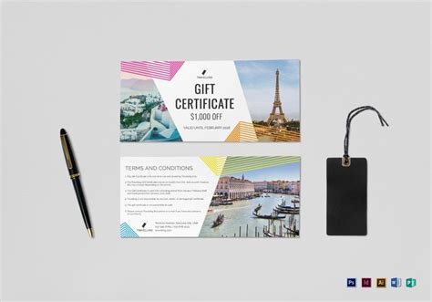 Travel Gift Certificate Template $12 Formats Included : Illustrator, MS ...