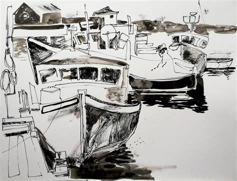 Old Harbor Ink drawing by Jelena Djokic | Artfinder