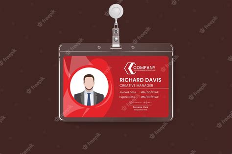 Premium Vector | Red horizontal employee ID card design template