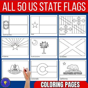 All 50 US State Flags Coloring Pages by Knowledge World Studio | TPT