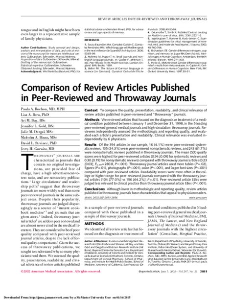 (PDF) Comparison of Review Articles Published in Peer-Reviewed and Throwaway Journals | David ...