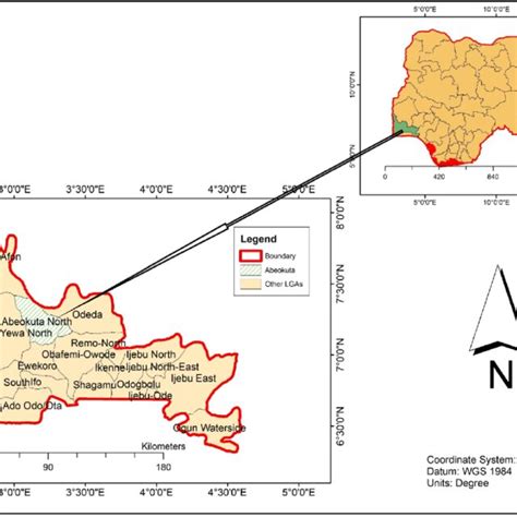 Map of Abeokuta within the contexts of Ogun State and Nigeria | Download Scientific Diagram