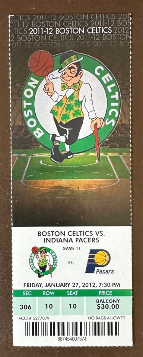 Boston Celtics 1/27/2012 NBA ticket stub vs Indiana Pacers | eBay