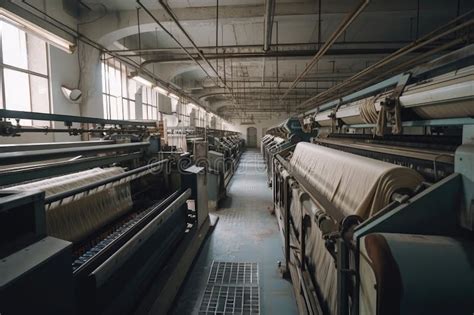 Textile Factory, with Huge Machines and Conveyors Producing Fabrics ...