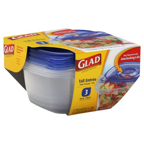 Gladware Glad Ware Containers & Lids, Square, Tall Entree, 5.25 Cups, 3 ...