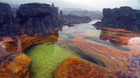 Rock On Body Of Water And Landscape Of Mount Roraima Venezuela HD ...