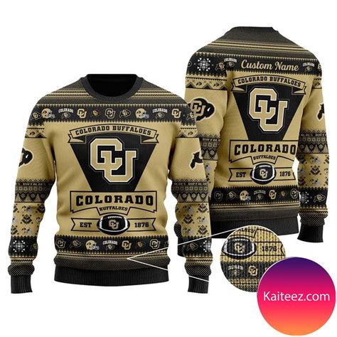 Colorado Buffaloes Football Team Logo Custom Name Personalized Christmas Ugly Sweater - Kaiteez