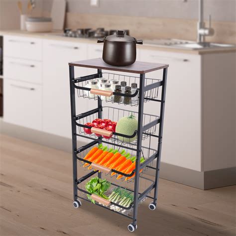 DENEST 4-Tier Utility Metal Trolley Cart Kitchen Storage Cart with 4 ...