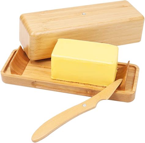 HTB Bamboo Butter Dish with Lid, Kitchen Utensil Organizers, Countertop ...