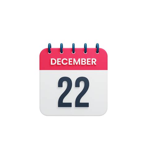 December Realistic Calendar Icon 3D Rendered Date December 22 12424176 PNG