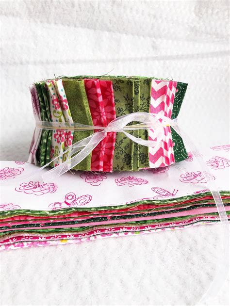 Jelly Roll Fabric Bundle Green and Pink Quilting Strips Make | Etsy