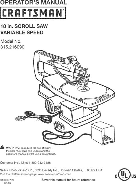 Craftsman 315216090 User Manual SCROLL SAW Manuals And Guides L0602044