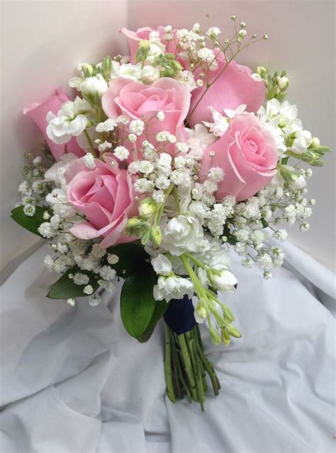 Bridal Bouquet with pink Roses white mini-carnations and Baby's Breath | Wedding ideas | Wedding ...