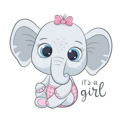 Lindo bebé elefante con la frase "es una niña" | Vector Premium