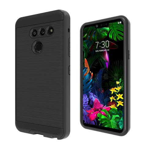 LG G8 ThinQ Dual layer Metal Brushed Shockproof Armor Hybrid Case Cover Black - Walmart.com