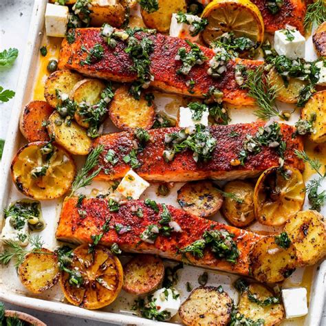 What's for dinner? Sheet pan spiced salmon with potatoes and caper ...