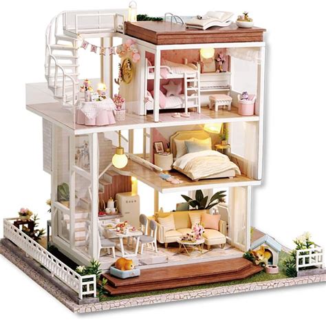 CUTEBEE Dollhouse Miniature with Furniture, DIY Wooden Dollhouse Kit ...