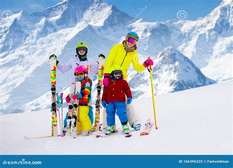 Ski and Snow Fun. Family in Winter Mountains Stock Image - Image of ...