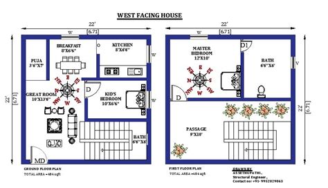 22x22 West Facing Tiny House Design As Per Vastu Shastra - House Designs and Plans | PDF Books