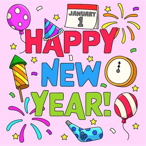 Premium Vector | Happy New Year January 1 Colored Cartoon