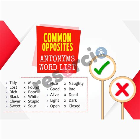 Common Opposites Antonyms Word List - Template 30