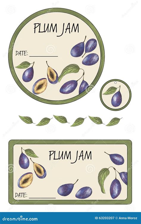 Label plum jam stock illustration. Illustration of background - 63203207