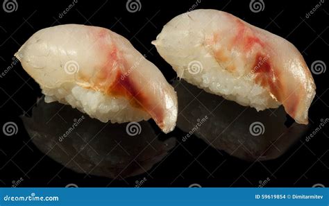 Sea bass sushi nigiri stock photo. Image of healthy, dinner - 59619854