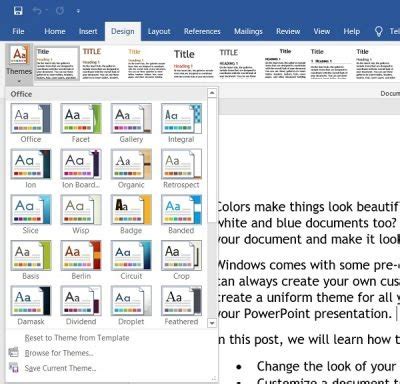 How to change document theme colors in Office programs