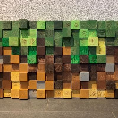 Minecraft Wood Wall Art, Wood Wall Decor, Wooden Mosaic, Abstract Wood ...