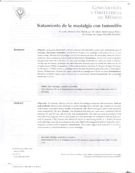 (PDF) [Mastalgia treatment with tamoxifen] | Dr. Enrique Domville - Academia.edu