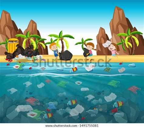 Water Pollution Plastic Bags Ocean Illustration Stock Vector (Royalty Free) 1491755081 ...