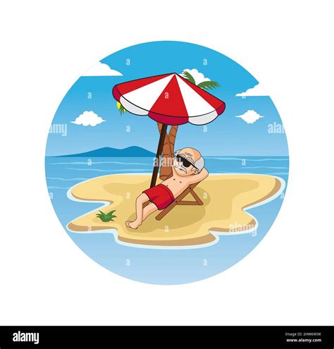 Cartoon of oldman relaxing on the beach design illustration vector eps format , suitable for ...