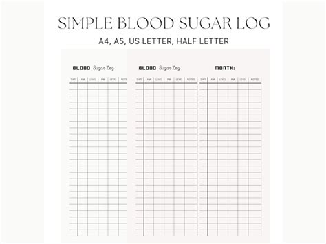 Simple Blood Sugar Log Glucose Printable Template Minimalist - Etsy