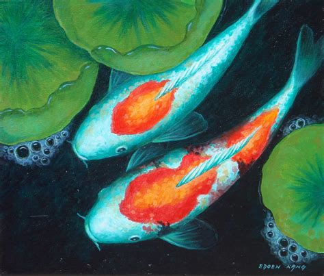 KOI Original Acrylic Painting Auspicious Koi by ColorsOfBorneo