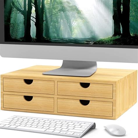 Buy MaxGear Monitor Stand Riser with Drawer, Bamboo Computer Monitor ...