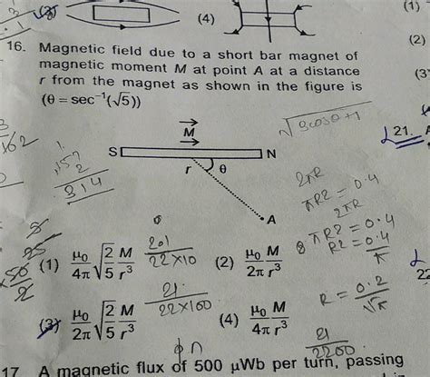 The magnetic induction field strength due to a short bar magnet at a ...