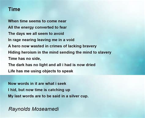 Time by Raynolds Moseamedi - Time Poem