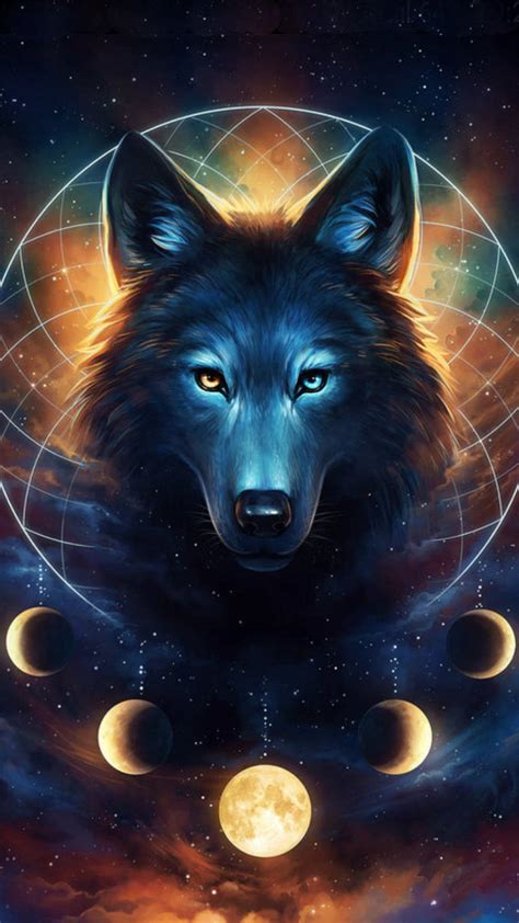 Download Anime Wolf With Moon Phases Wallpaper | Wallpapers.com