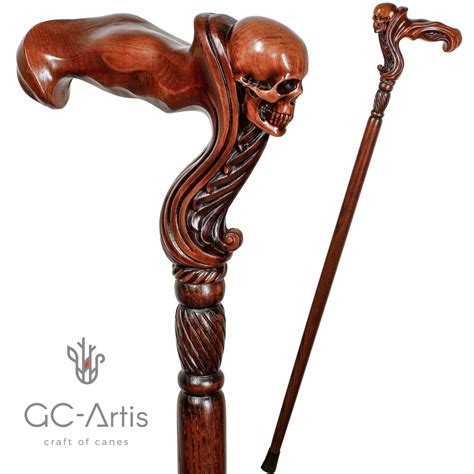 Skull Head Cane Wooden Walking Stick Anatomic Grip