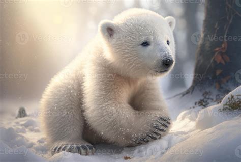 Cute baby polar bear in snow winter. Generative AI 22262999 Stock Photo ...