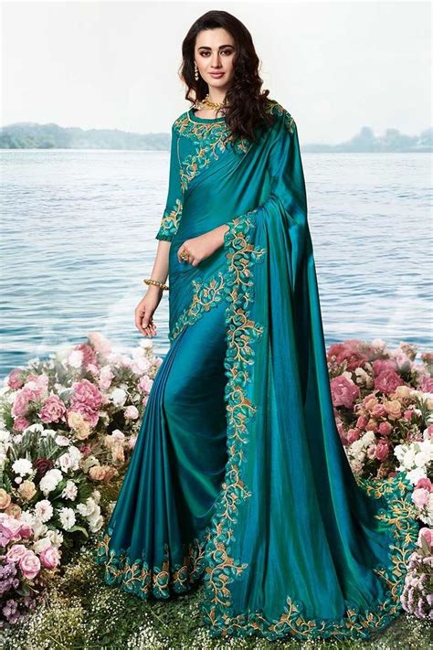 Buy Peacock Blue Silk Saree With Resham Work Online - SARV03073 | Andaaz Fashion in 2020 | Saree ...