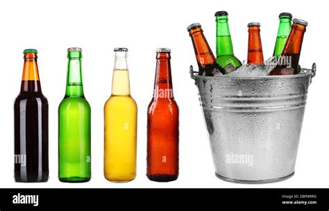 Different types of beer in bottles, isolated on white Stock Photo - Alamy