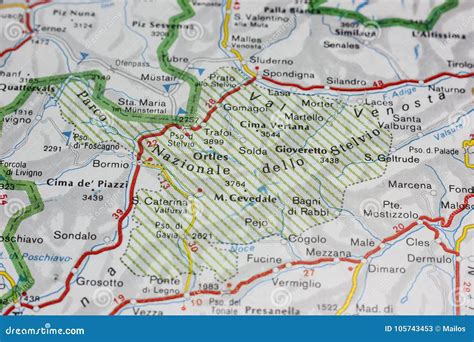 Stelvio National Park on a Map of Italy Stock Image - Image of cartography, navigation: 105743453