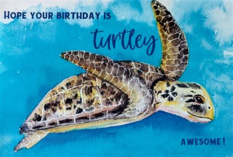 Watercolor Happy Birthday Greeting Card Sea turtle Punny | Etsy