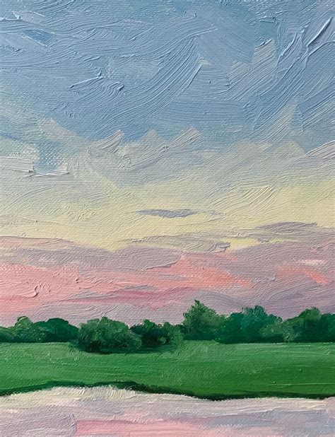 Original Landscape Pink and Purple Sky. Oil Painting 6x6 Oil - Etsy