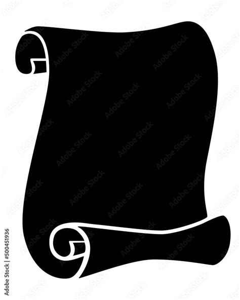 Scroll, sheet of paper or papyrus - vector black silhouette for logo or pictogram. Scroll of ...