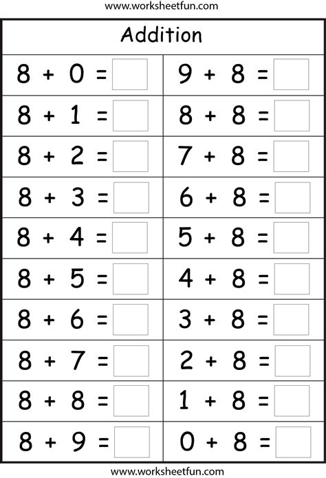 Basic Addition Facts – 8 Worksheets / FREE Printable Worksheets – Worksheetfun