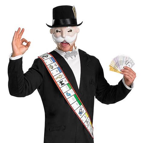 Monopoly Man Mask with Hat ADULT COSTUME set Halloween Masks White ...